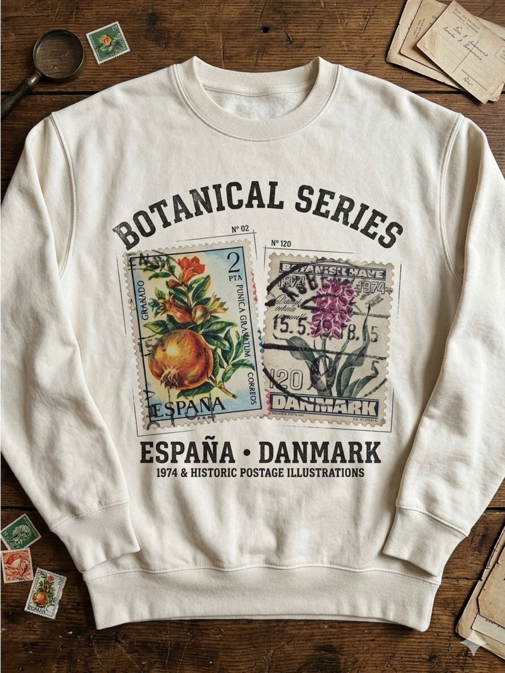 Hand Crafted Botanical Series Crewneck Sweatshirt - Cream